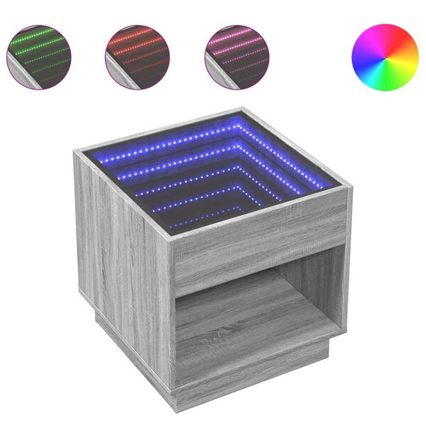 vidaXL Comodino con LED Infinity Rovere Sonoma 50x50x50 cm