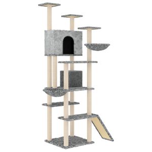 vidaXL Albero per Gatti con Tiragraffi in Sisal Grigio Chiaro 191 cm