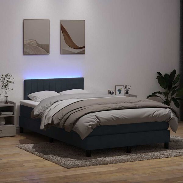 vidaXL Letto a Molle con Materasso e LED Grigio Scuro 120x220 cm Velluto