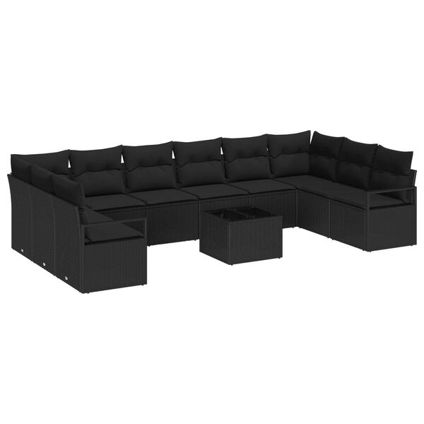 vidaXL Set di divani con cuscino 11 pcs Nero polyrattan