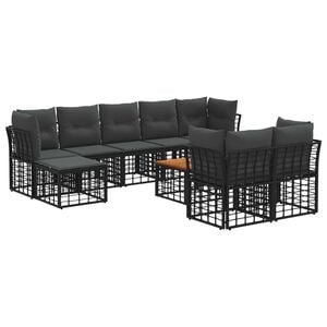 vidaXL Set di divani da esterno 10 pcs Nero e Grigio scuro Poliestere