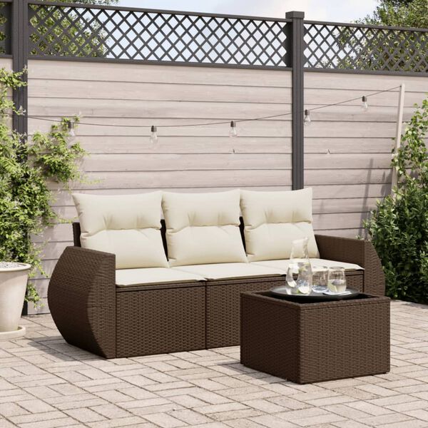 vidaXL Set Divano da Giardino 4 pz con Cuscini Marrone in Polyrattan