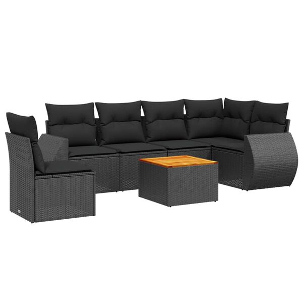 vidaXL Set Divani da Giardino con Cuscini 7pz Nero Polyrattan