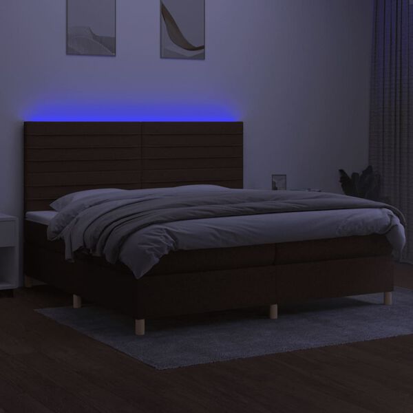 vidaXL Letto a Molle Materasso e LED Marronescuro 200x200cm in Tessuto