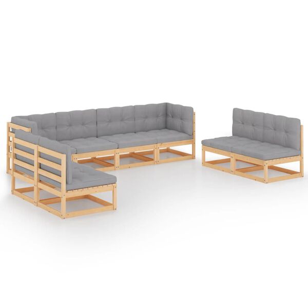 vidaXL Set Divani da Giardino 8 pz con Cuscini Legno Massello Pino