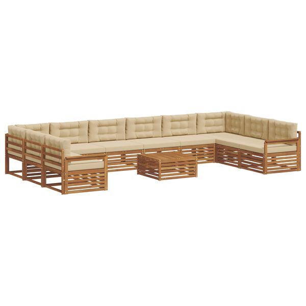 vidaXL Set divani 11 pcs Naturale e Beige Legno di Acacia Massello