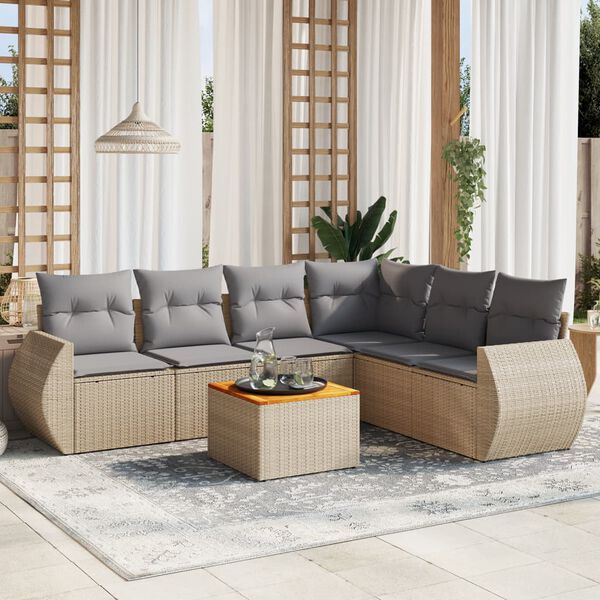 vidaXL Set Divani da Giardino 7 pz con Cuscini Beige in Polyrattan