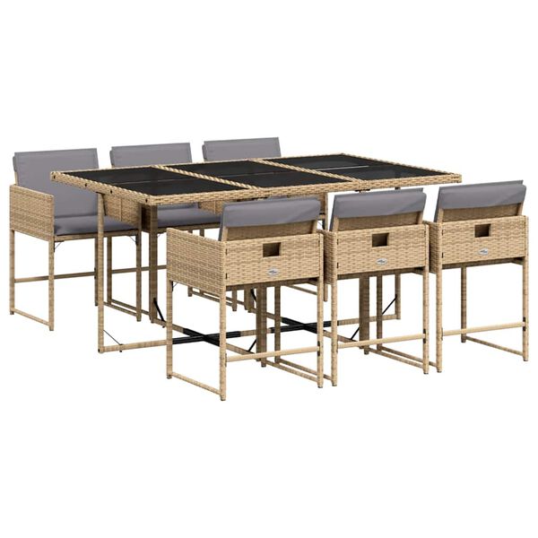 vidaXL Set Pranzo da Giardino 7 pz con Cuscini Beige Misto Polyrattan