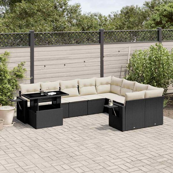 vidaXL Set Divani da Giardino 10pz con Cuscini in Polyrattan Nero