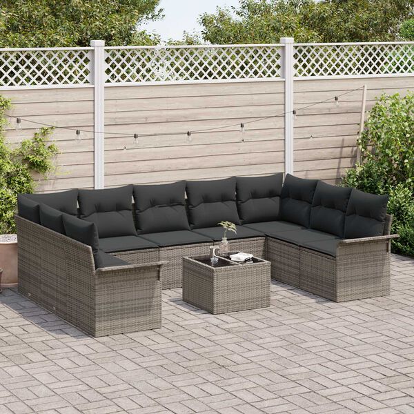 vidaXL Set Divano da Giardino con archiviazione 10 pcs Nero polyrattan