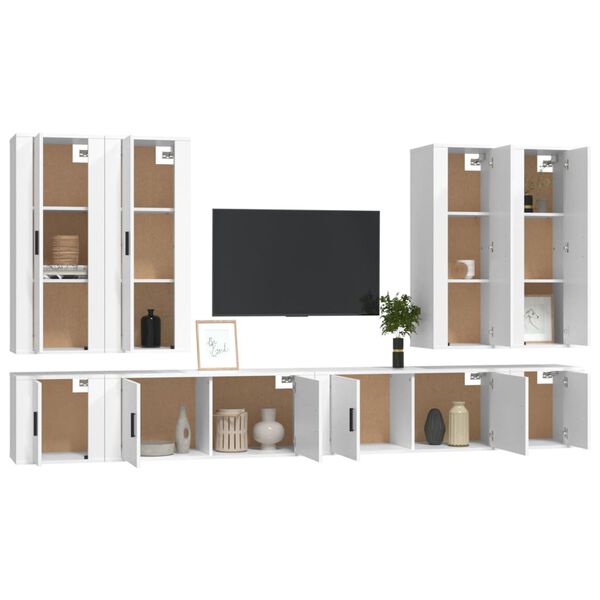 vidaXL Set Mobili Porta TV 8pz Bianco in Legno Multistrato
