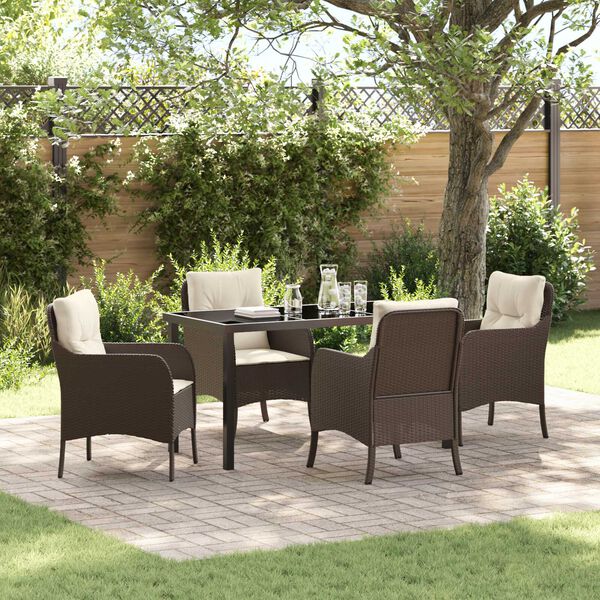 vidaXL Set da Pranzo per Giardino con cuscino 5 pcs Marrone polyrattan