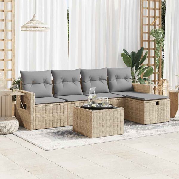 vidaXL Set Divano da Giardino 6 pz con Cuscini Beige in Polyrattan