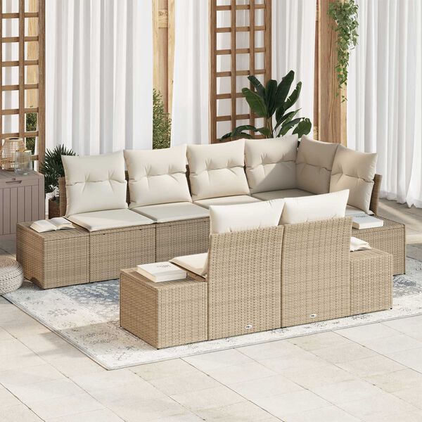 vidaXL Set Divano da Giardino 7 pcs Beige e Crema polyrattan