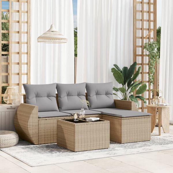 vidaXL Set Divano da Giardino 5 pz con Cuscini Beige in Polyrattan