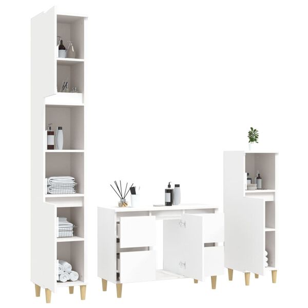vidaXL Set Mobili da Bagno 3 pz Bianco in Legno Multistrato