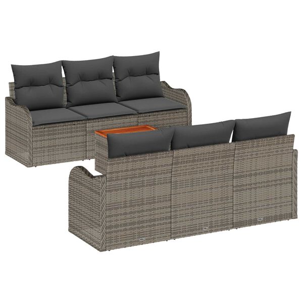 vidaXL Set Divano da Giardino con cuscino 7 pcs Grigio polyrattan