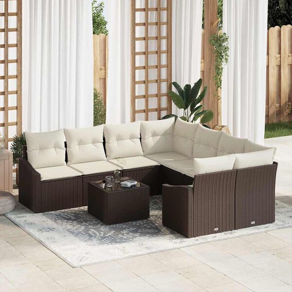 vidaXL Set di divani con cuscino 9 pcs Marrone e Crema polyrattan