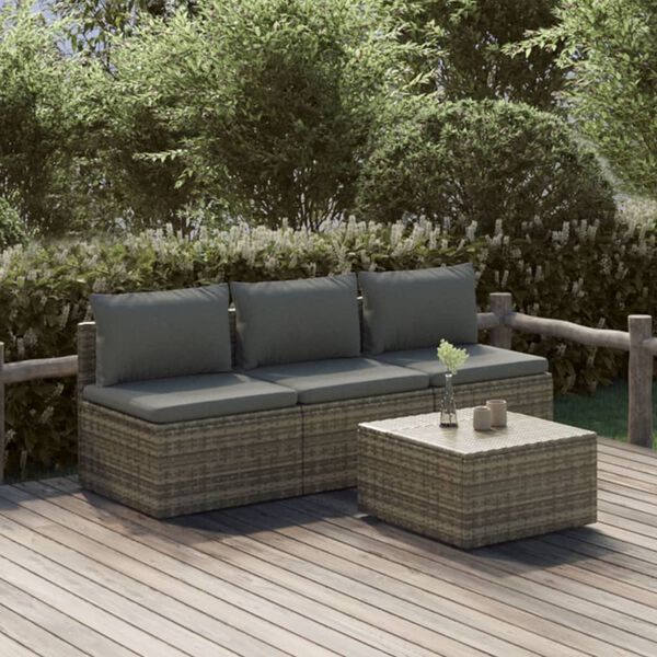 vidaXL Set Divani da Giardino 4 pz con Cuscini in Polyrattan Grigio