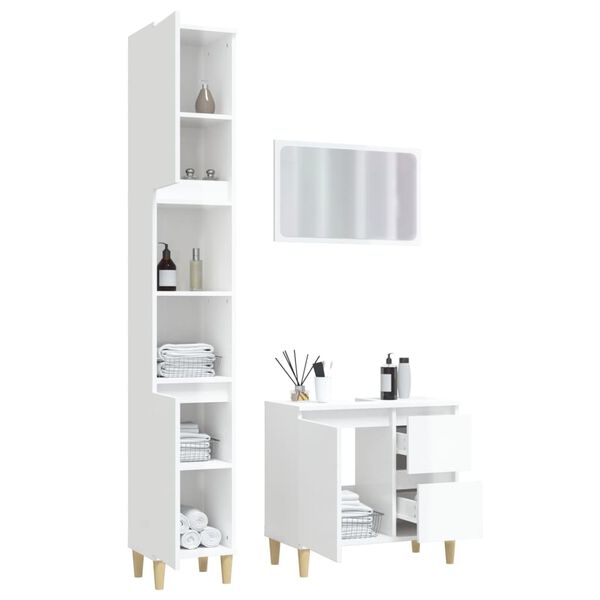 vidaXL Set Mobili da Bagno 3 pz Bianco Lucido in Legno Multistrato