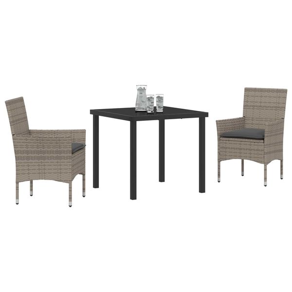vidaXL Set da Pranzo per Giardino con cuscino 3 pcs Grigio polyrattan