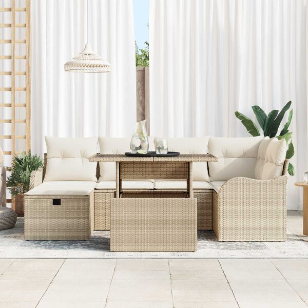 vidaXL Set Divano da Giardino con cuscino 7 pcs Beige Poly Rattan