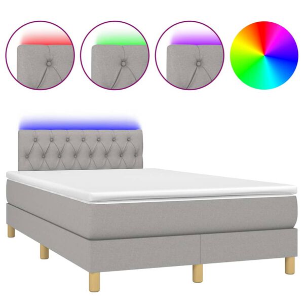 vidaXL Letto a Molle Materasso e LED Grigio Chiaro 120x200 cm Tessuto