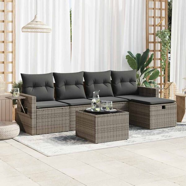 vidaXL Set Divano da Giardino 6 pz con Cuscini Grigio in Polyrattan