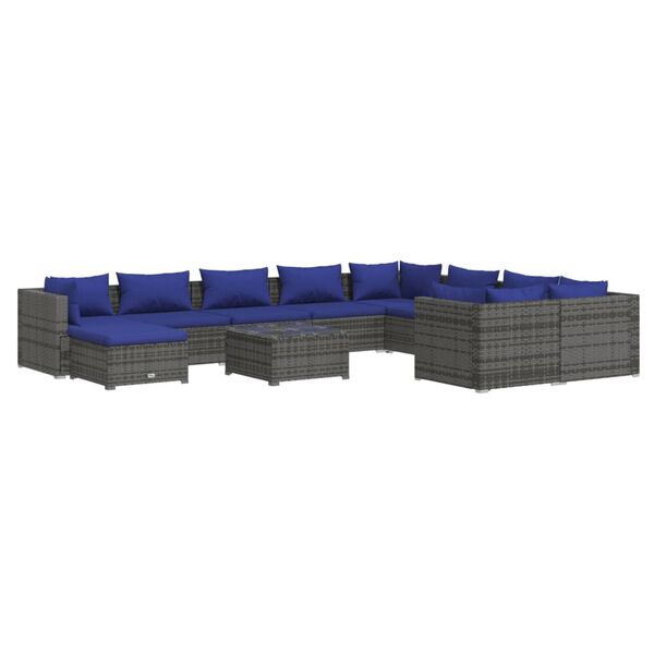 vidaXL Set Divani da Giardino 11 pz con Cuscini in Polyrattan Grigio