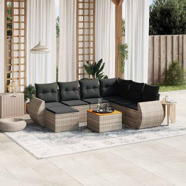 vidaXL Set Divano da Giardino 8 pz con Cuscini Grigio in Polyrattan