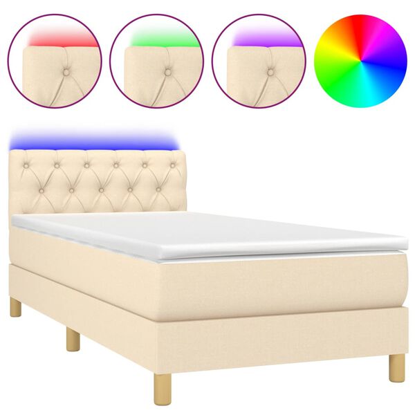 vidaXL Letto a Molle con Materasso e LED Crema 80x200 cm in Tessuto