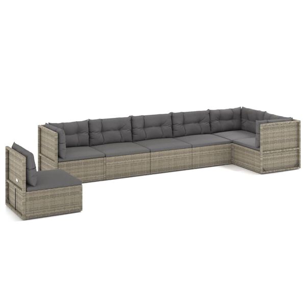 vidaXL Set Divani da Giardino 7 pz con Cuscini in Polyrattan Grigio