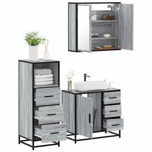 vidaXL Set Mobili da Bagno 3 pz Grigio Sonoma in Legno Multistrato