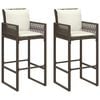 vidaXL Sgabelli da Bar con Cuscini 2 pz Marroni in Polyrattan