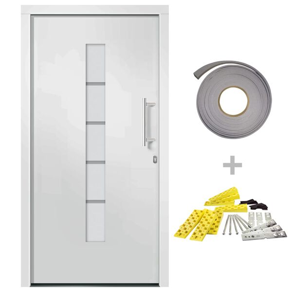 vidaXL Porta d'Ingresso in Alluminio e PVC Bianco 100x210 cm