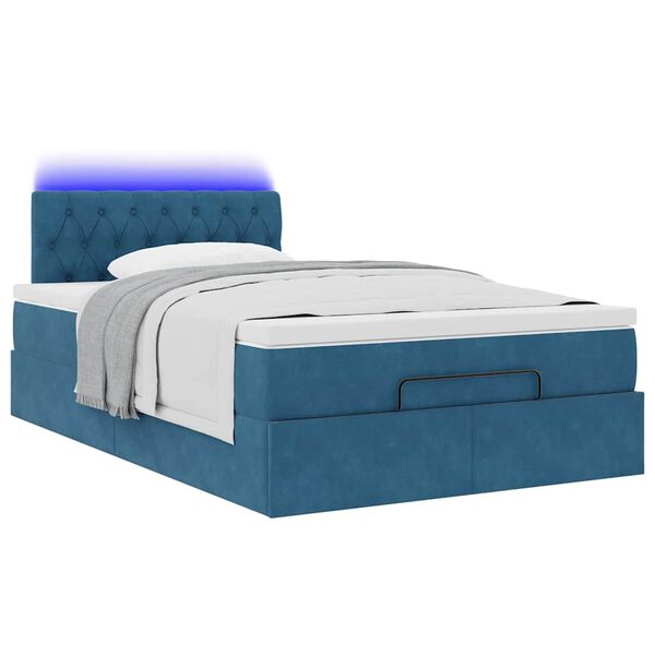 vidaXL Pouf Letto con Materasso e LED Blu Scuro 120x190cm in Velluto