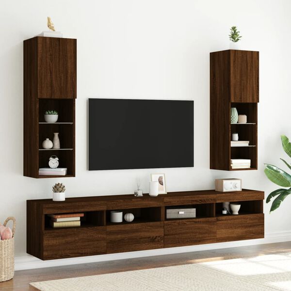 vidaXL Mobile TV con Luci LED Rovere Marrone 30,5x30x102 cm