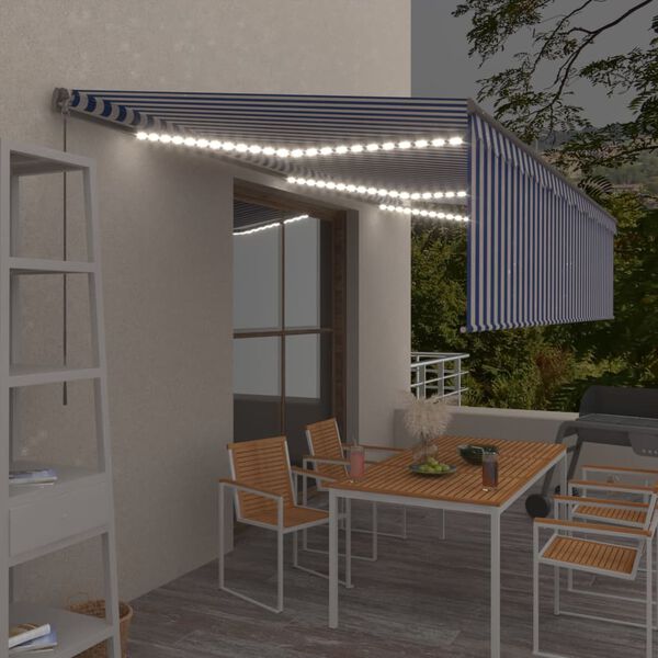 vidaXL Tenda Sole Retrattile Manuale con LED 6x3m Blu e Bianc6