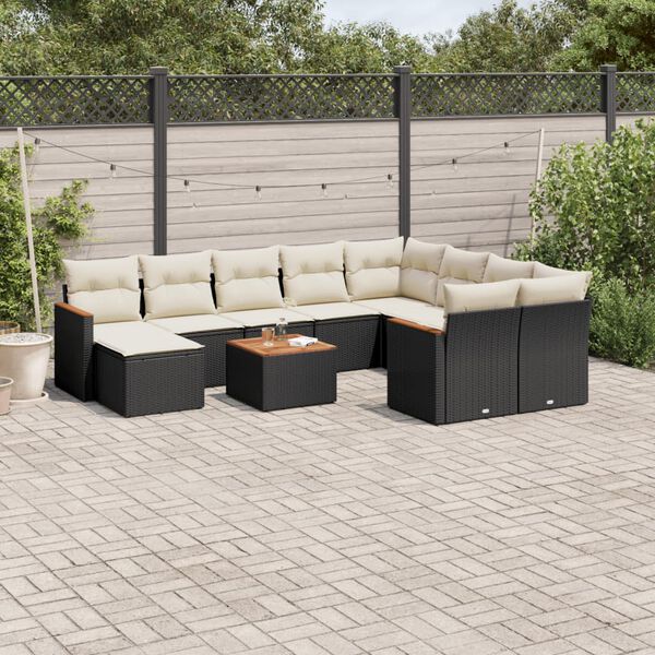 vidaXL Set Divani da Giardino 11 pz con Cuscini in Polyrattan Nero