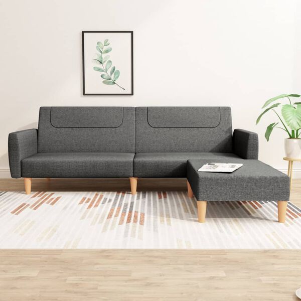 vidaXL Divano Letto 2 Posti con Poggiapiedi Grigio Scuro in Tessuto