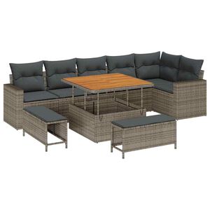 vidaXL Set Divano da Giardino 9 pcs Grigio polyrattan
