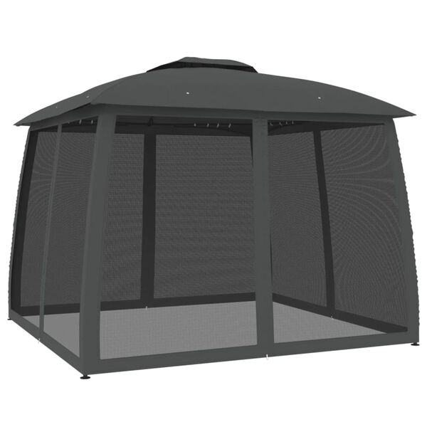 vidaXL Gazebo Tetto Doppio e Pareti Rete Antracite 2,93x2,93 m Acciaio