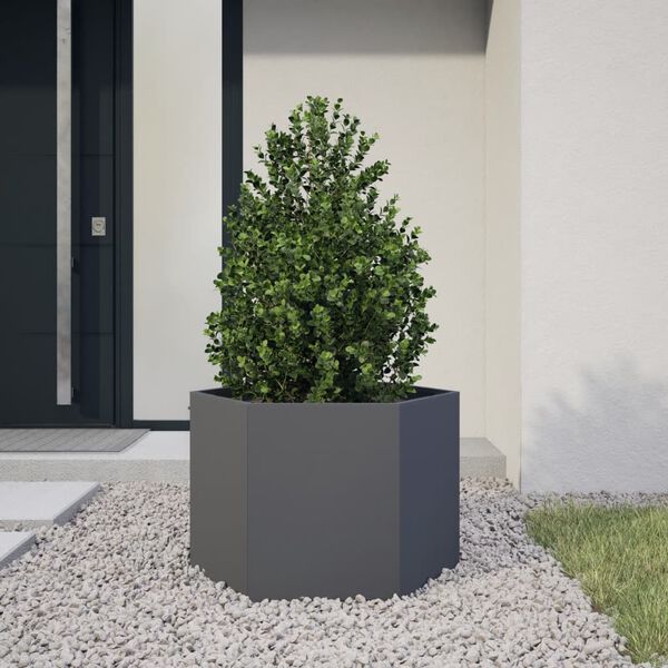 vidaXL Fioriera da Giardino Antracite Esagono 69x60x45 cm in Acciaio