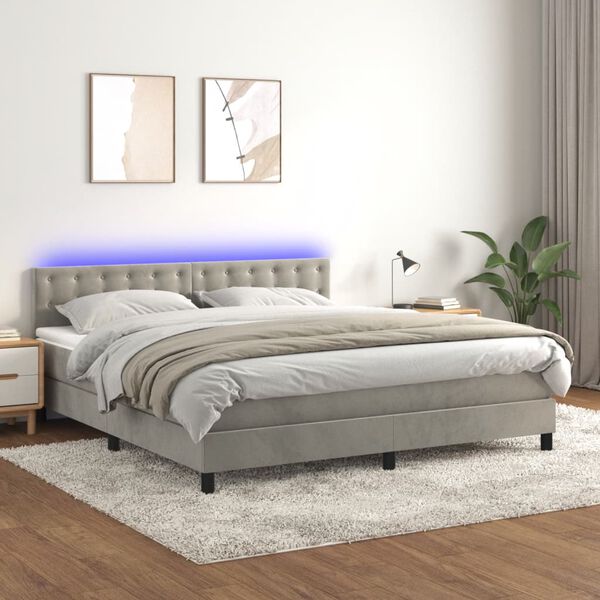 vidaXL Letto a Molle con Materasso e LED Grigio Chiaro 180x200 cm Velluto