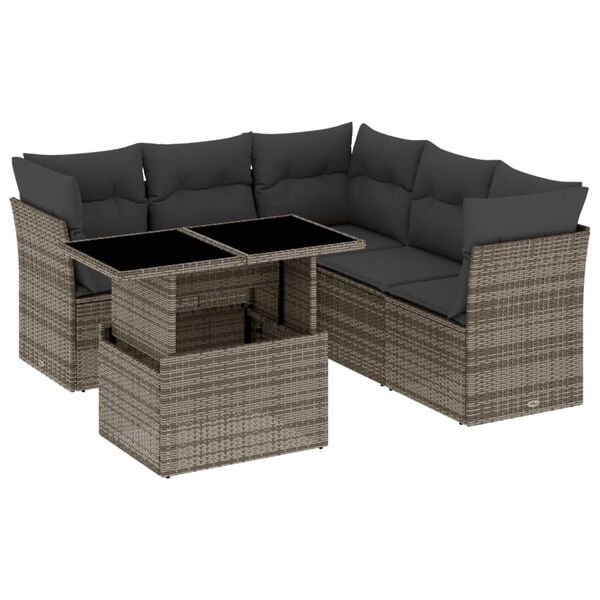 vidaXL Set Divano da Giardino 6 pz con Cuscini Grigio in Polyrattan