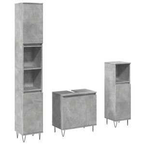 vidaXL Set Mobili da Bagno 3 pz Grigio Cemento in Legno Multistrato