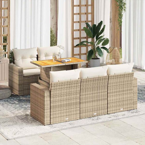 vidaXL Set Divano da Giardino 6 pz con Cuscini Beige in Polyrattan