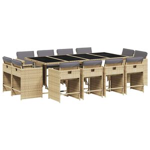 vidaXL Set Pranzo da Giardino 13 pz con Cuscini Beige Misto Polyrattan