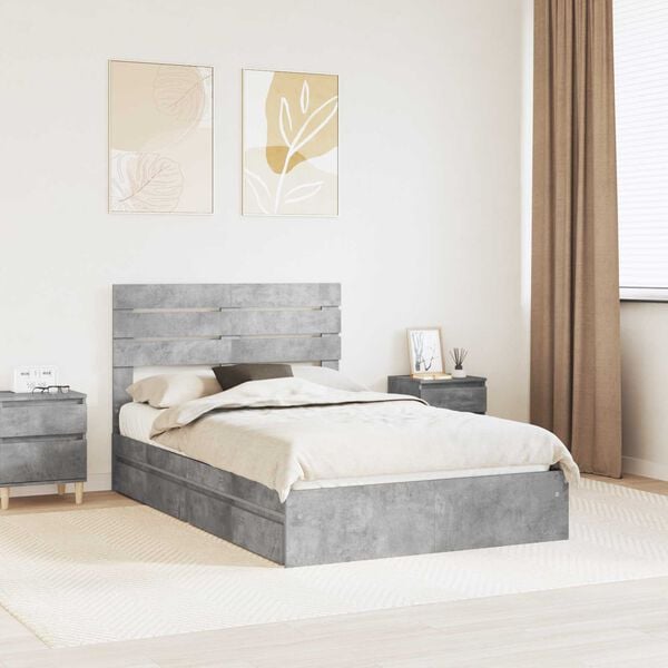 vidaXL Letto con Contenitore con testiera Grigio cemento 135 x 190 cm