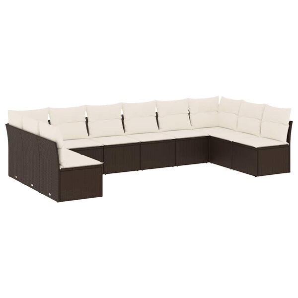 vidaXL Set Divani da Giardino 10pz con Cuscini in Polyrattan Marrone